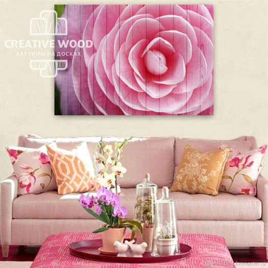 Картины в интерьере артикул Цветы -14 Розовая роза, Цветы, Creative Wood